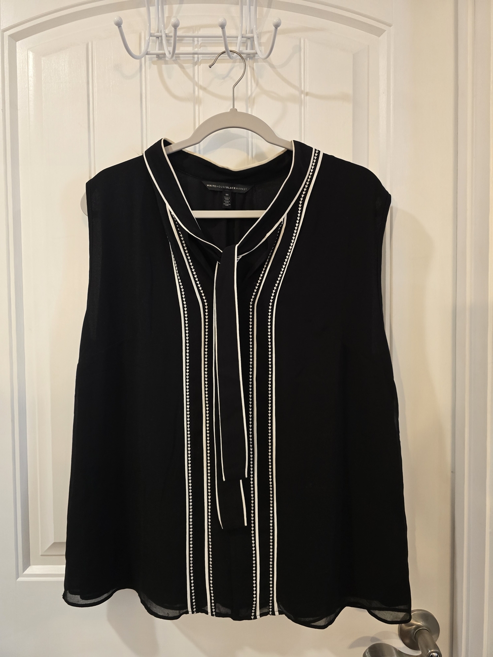 Black Tie-Neck Shell with White Trim